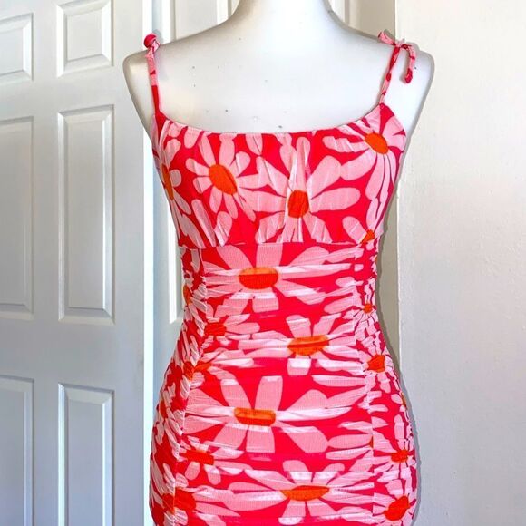 Spaghetti Mesh Rushed Party Dress - Picture 1 of 6